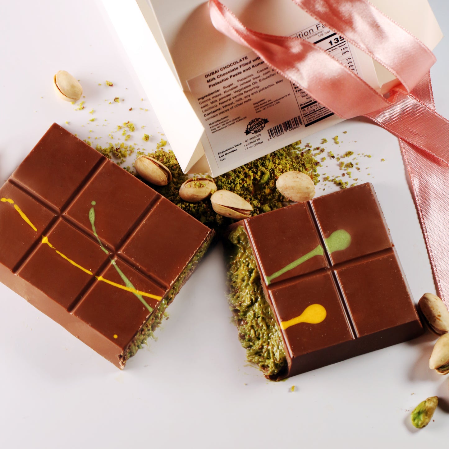 Narperi Dubai Chocolate Bar 7 oz Handmade with Premium Pistachio Cream, Finest Belgian Milk Chocolate and Crispy Kunafah - PERFECT FOR MOTHER'S DAY