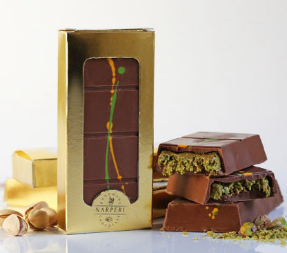 Narperi Dubai Chocolate Bar 3.5 oz Handmade with Premium Pistachio Cream, Finest Belgian Milk Chocolate and Crispy Kunafah