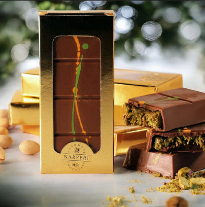 Narperi Dubai Chocolate Bar 3.5 oz Handmade with Premium Pistachio Cream, Finest Belgian Milk Chocolate and Crispy Kunafah